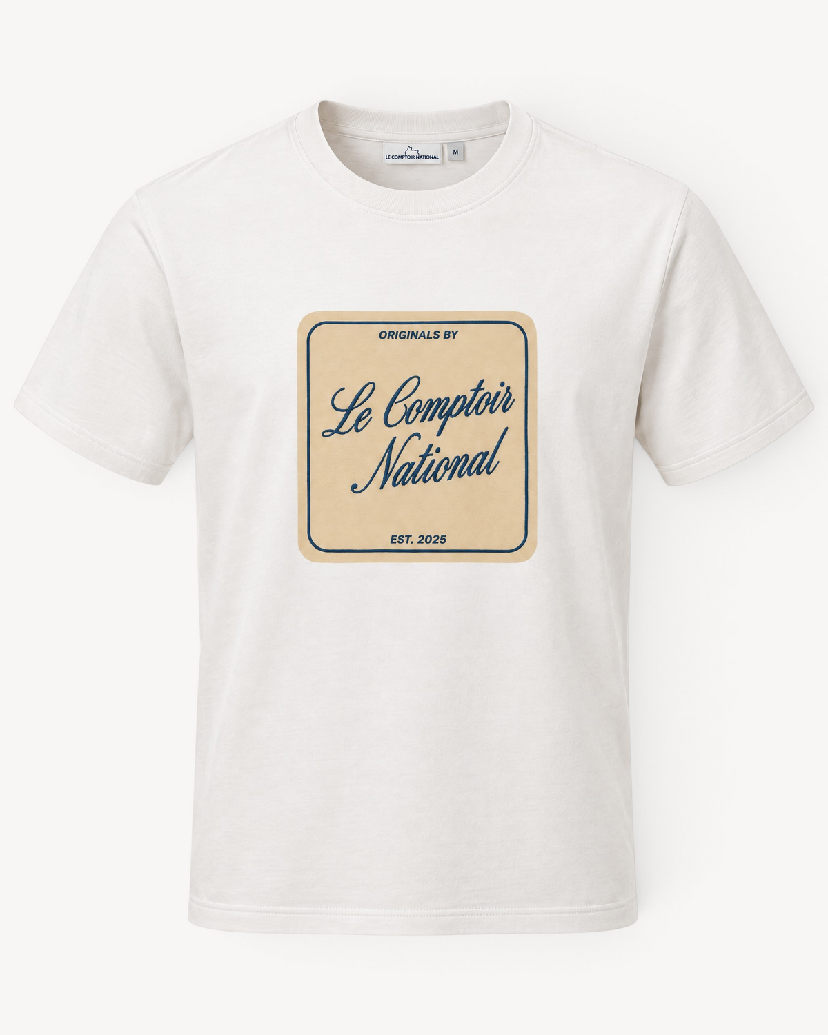 T-shirt Le Comptoir National en coton bio couleur blanc cassé Cloud Dancer avec imprimé graphique sur la poitrine